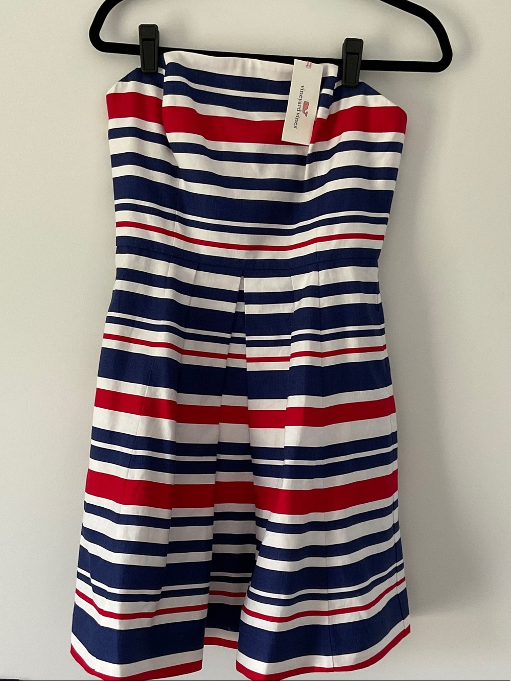NWT Vineyard Vines Strapless Navy, White & Red Striped Dress